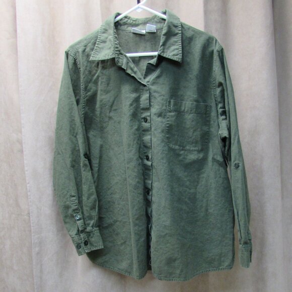 Liz Baker Woman Olive Green Linen/Cotton Button Down Top 1X - Picture 3 of 12